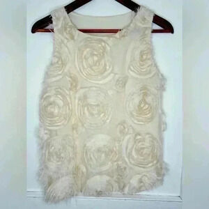 Women’s Ivory Tank with 3D  Flowers